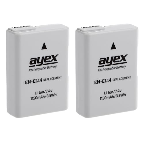 ayex EN-EL14 Akku 2er Set Kompatibel mit Nikon Coolpix P7700 P7100 P7000 D3100 D3200 D5100 ayex EN-EL14 Akku 2er Set Kompatibel mit Nikon Coolpix P7700 P7100 P7000 D3100 D3200 D5100 von ayex