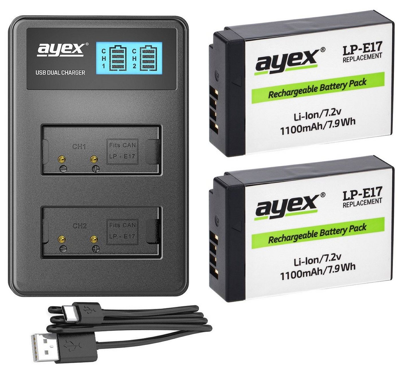 ayex 2x LP-E17 Akku + USB Dual Ladegerät Kamera-Akku ayex 2x LP-E17 Akku + USB Dual Ladegerät Kamera-Akku von ayex
