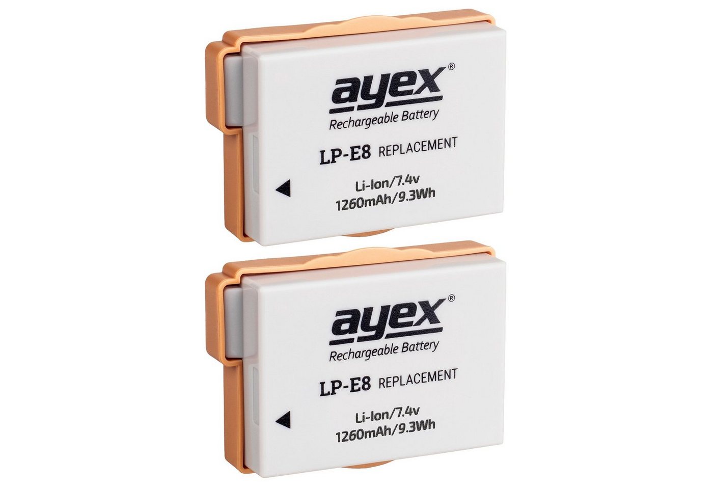 ayex 2x ayex LP-E8 Li-Ion Akku für z.B. Canon EOS 550D, 600D, 650D, 700D Kamera-Akku von ayex