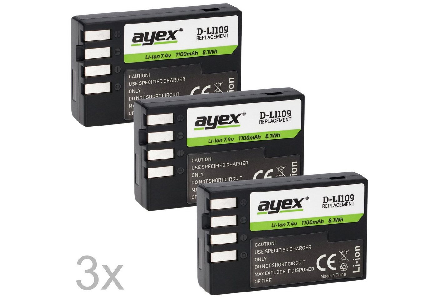 ayex 3x D-Li109 Akku für z.B. Pentax K-S2, K-S1, K-500, K-50, K-30, K-R Kamera-Akku ayex 3x D-Li109 Akku für z.B. Pentax K-S2, K-S1, K-500, K-50, K-30, K-R Kamera-Akku von ayex