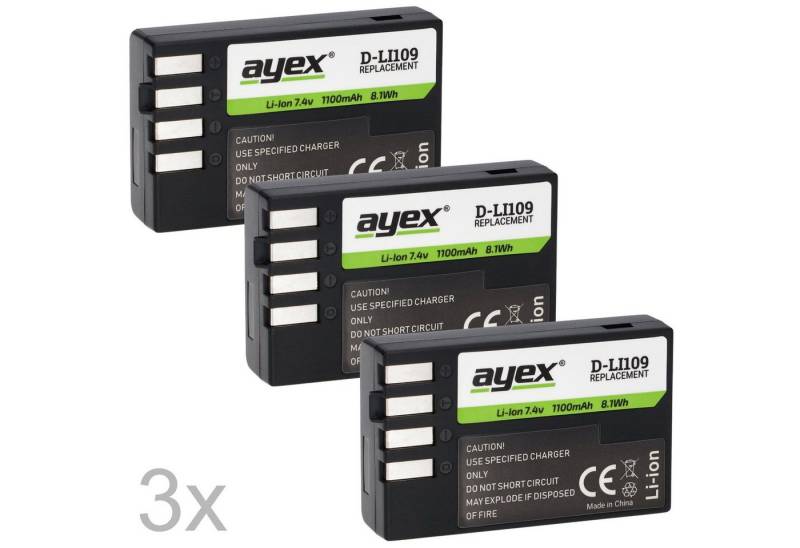 ayex 3x D-Li109 Akku für z.B. Pentax K-S2, K-S1, K-500, K-50, K-30, K-R Kamera-Akku von ayex