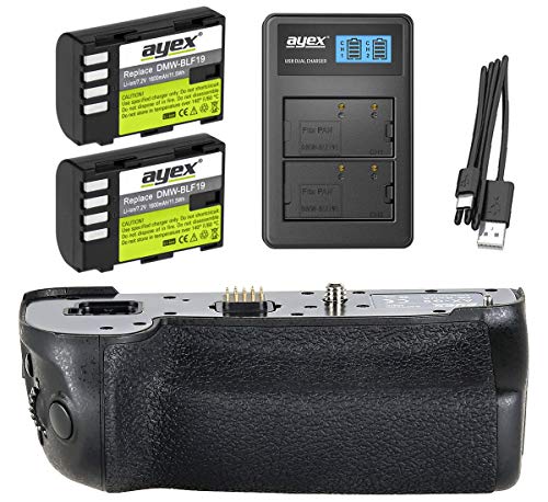 ayex Batteriegriff Passend für Panasonic Lumix G9 + 2 x DMW-BLF19 Akku + USB Dual Ladegerät ähnlich DMW-BGG9 mit Hochformatauslöser ayex Batteriegriff Passend für Panasonic Lumix G9 + 2 x DMW-BLF19 Akku + USB Dual Ladegerät ähnlich DMW-BGG9 mit Hochformatauslöser von ayex