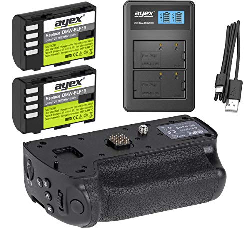 ayex Batteriegriff AX-GH5 für Panasonic Lumix GH5 (wie DMW-BGGH-5) + 2X ayex Akku BLF19E + USB Dual-Ladegerät - Aktions-Paket zum Vorteilspreis Batteriegriff Zubehör-Set 3-TLG. 100% kompatibel von ayex