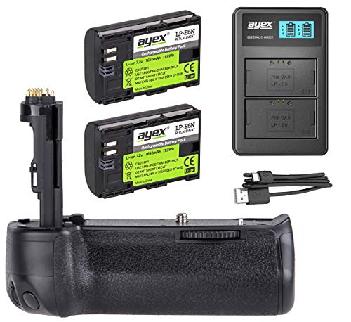 ayex Batteriegriff Passend für Canon EOS 6D Mark II inkl. 2 x ayex Akku LP-E6N u. 1 x ayex USB Dual- Ladegerät von ayex