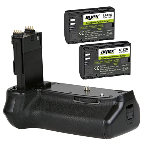 ayex Batteriegriff Passend für Canon EOS 6D Mark II inkl. 2X ayex LP-E6N Akku (ähnl. BG-E21) 100% Kompatibilität - Akkugriff optimal zum fotografieren im Hochformat von ayex