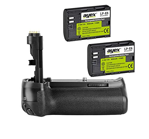 ayex Batteriegriff Passend für Canon EOS 70D 80D & 90D + 2 x LP-E6N Akku Powerpack mit Hochformatauslöser & vielen Funktionen ähnlich BG-E14 von ayex