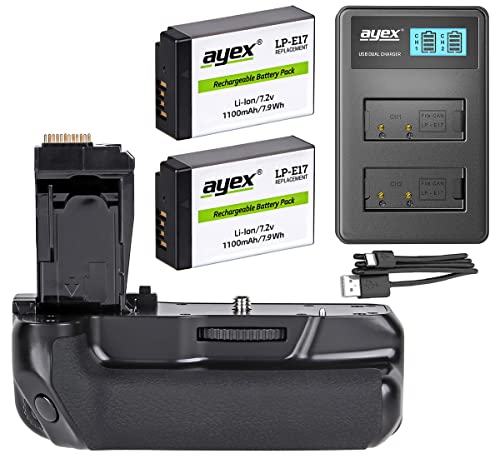 ayex Batteriegriff Passend für Canon EOS 760D 750D IX8 T6S T6I ähnlich BG-E18 + 2X LP-E17 Akku + USB Dual-Ladegerät von ayex