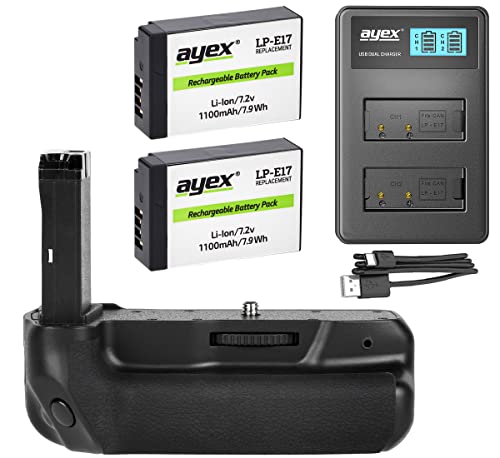 ayex Batteriegriff Passend für Canon EOS 800D 77D 9000D Rebel T7i Kiss X9i ähnlich BG-1X + 2X LP-E17 Akku + USB Dual Ladegerät Zubehör-Set von ayex
