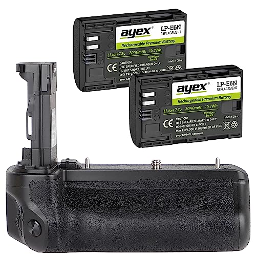 ayex Batteriegriff Passend für Canon EOS R5 & R6 wie BG-R10 inkl. 2X LP-E6N Akkus, kompakter Handgriff - für bequemen und sicheren Halt, Ergonomisch & Robust von ayex