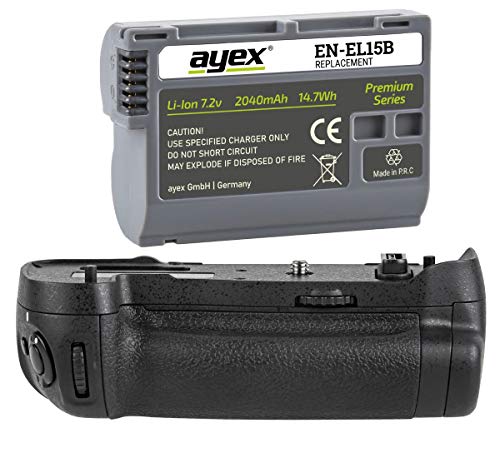 ayex Batteriegriff Passend für Nikon D500 (ähnlich MB-D17) inkl. 1x ayex EN-EL15B Akku - 100% Kompatibilität Akkugriff optimal zum fotografieren im Hochformat, AX-D500 von ayex