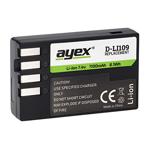 ayex D-Li109 Akku Kompatibel mit Pentax zB K-30 K-S2 K-S1 K-500 K-50 K-R Funktioniert mit original Ladegeräten langlebig & zuverlässig ayex D-Li109 Akku Kompatibel mit Pentax zB K-30 K-S2 K-S1 K-500 K-50 K-R Funktioniert mit original Ladegeräten langlebig & zuverlässig von ayex