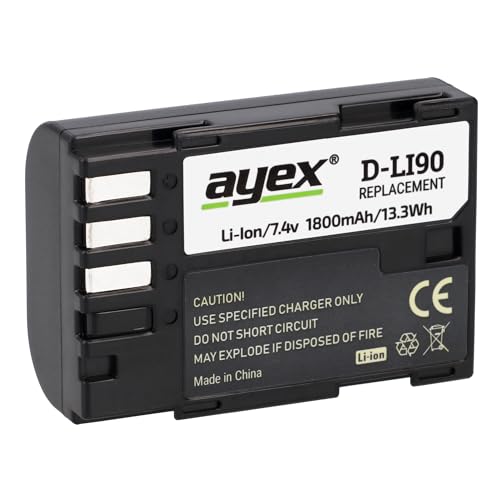ayex D-Li90 Li-Ion Akku für zB Pentax 645D 645Z K-7 K-5 K-5 II K-5 IIs K-3 K-3 II K-01 Leistungsstark und zuverlässig kompatibel mit Original-Ladegerät von ayex