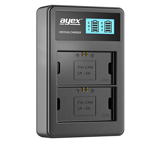 ayex Dual USB Ladegerät Kompatibel mit Canon LP-E6 N NH Akkus EOS R R6 R5 90D 80D 70D 60D 5D Mark IV 7D Lädt per USB zB an Laptop & Powerbank mit LCD-Ladestandanzeige ayex Dual USB Ladegerät Kompatibel mit Canon LP-E6 N NH Akkus EOS R R6 R5 90D 80D 70D 60D 5D Mark IV 7D Lädt per USB zB an Laptop & Powerbank mit LCD-Ladestandanzeige von ayex