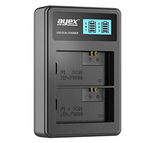 ayex USB Dual Ladegerät Kompatibel mit Sony NP-FW50 für zB a6400 a5100 a7 II a7R a7S II Akku Lädt per USB-C zB an Laptop & Powerbank mit LCD-Ladestandanzeige ayex USB Dual Ladegerät Kompatibel mit Sony NP-FW50 für zB a6400 a5100 a7 II a7R a7S II Akku Lädt per USB-C zB an Laptop & Powerbank mit LCD-Ladestandanzeige von ayex