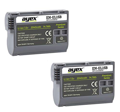 ayex EN-EL15B Akku 2er Set Passend für Nikon Z8 Z6 Z7II Z5 D7500 D7000 D850 D800E D750 D610 D500 V1 Leistungsstarke Akkus für Lange Laufzeiten 2040mAh ayex EN-EL15B Akku 2er Set Passend für Nikon Z8 Z6 Z7II Z5 D7500 D7000 D850 D800E D750 D610 D500 V1 Leistungsstarke Akkus für Lange Laufzeiten 2040mAh von ayex