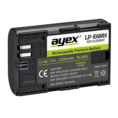 ayex LP-E6N - Innovativer Premium-Akku für Canon EOS Kameras mit 2250 mAh Kapazität, Leistungsstarker Akku für längere Laufzeit inkl. Infochip - Passend wie LP-E6 von ayex