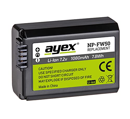 ayex NP-FW50 Akku Kompatibel mit Sony z.B. Alpha A7 A7II A7R A7R II A7S A6500 A6300 NEX 7 RX-10 Leistungsstark & zuverlässig ayex NP-FW50 Akku Kompatibel mit Sony z.B. Alpha A7 A7II A7R A7R II A7S A6500 A6300 NEX 7 RX-10 Leistungsstark & zuverlässig von ayex