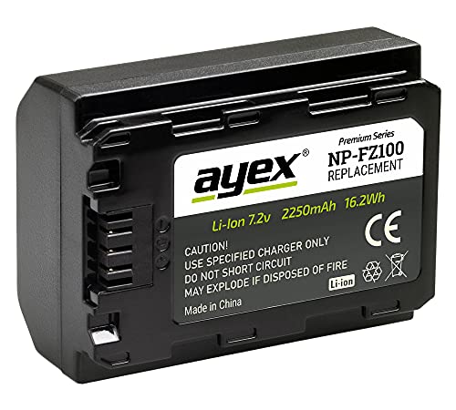 ayex NP-FZ100 Akku Passend für Sony Alpha A9R A9 A9S A7RIII kompatibel mit Sony-Ladegeräten Leistungsstark & zuverlässig 2250mAh von ayex