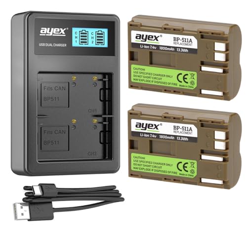 ayex Power-Paket mit 2X BP-511a Akku & 1x USB Dual-Ladegerät Passend für Canon 300D 50D 1D D60 etc. ayex Power-Paket mit 2X BP-511a Akku & 1x USB Dual-Ladegerät Passend für Canon 300D 50D 1D D60 etc. von ayex