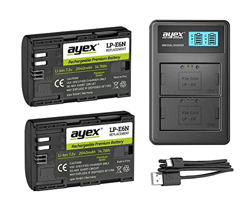 ayex Power Paket mit 2 x LP-E6N Akku + USB Dual Ladegerät Passend für Canon EOS R 5D Mark III II 6D 7D Mark II 7D 90D 80D 70D 60D etc. ayex Power Paket mit 2 x LP-E6N Akku + USB Dual Ladegerät Passend für Canon EOS R 5D Mark III II 6D 7D Mark II 7D 90D 80D 70D 60D etc. von ayex