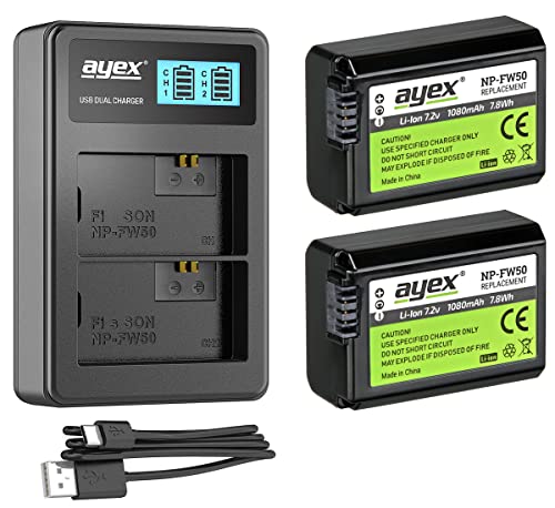 ayex Power Paket mit 2X NP-FW50 Akku Passend für Sony + 1x USB Dual Ladegerät Ersatzakku Set für zB Alpha A7 A6000 NEX ayex Power Paket mit 2X NP-FW50 Akku Passend für Sony + 1x USB Dual Ladegerät Ersatzakku Set für zB Alpha A7 A6000 NEX von ayex