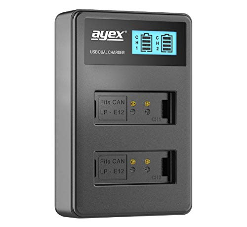 ayex USB Dual Ladegerät Kompatibel mit Canon LP-E12 Akkus für zB EOS M M2 M 10 M50 Mark (II) M100 M200 100D Lädt per USB zB an Laptop & Powerbank mit LCD-Ladestandanzeige ayex USB Dual Ladegerät Kompatibel mit Canon LP-E12 Akkus für zB EOS M M2 M 10 M50 Mark (II) M100 M200 100D Lädt per USB zB an Laptop & Powerbank mit LCD-Ladestandanzeige von ayex