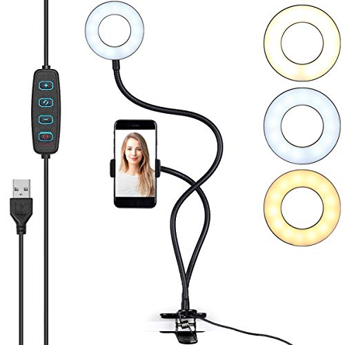 ayex USB-Smartphonehalterung LED Ring-Licht mit Schwanenhals - Dimmbar mit Warmen und Kaltem Licht - Vlog und Selfie-Ringleuchte um 360° Grad drehbar (schwarz) von ayex