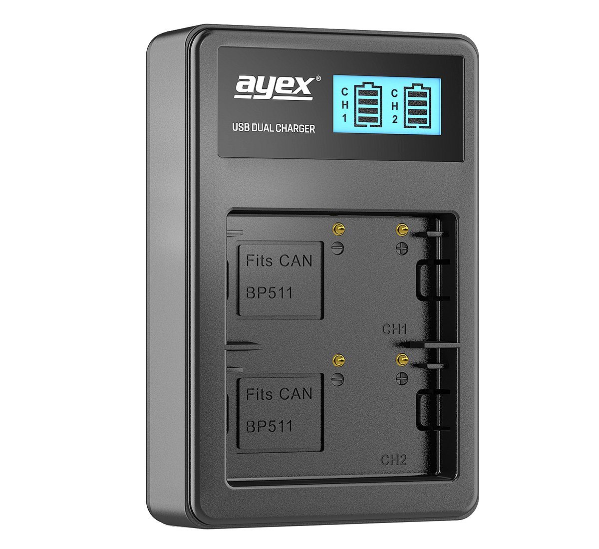 ayex ayex USB Dual Ladegerät für Canon BP-511A Akkus Kamera-Ladegerät von ayex