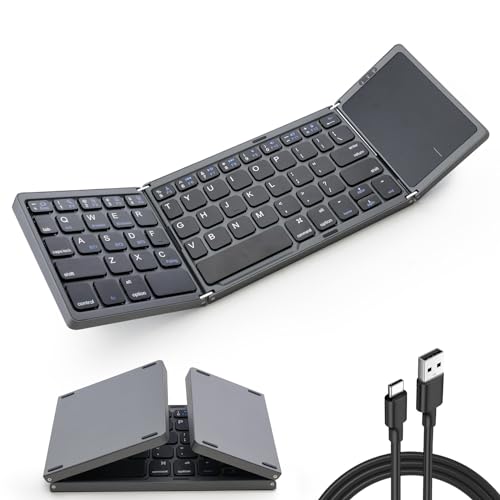 azamp Klappbare Bluetooth-Tastatur mit Touchpad für Laptop, Tablet, PC und Smartphone - Kompatibel mit Windows, iOS und Android - Perfekt für MESWAO 14.1 Zoll Tablets von azamp