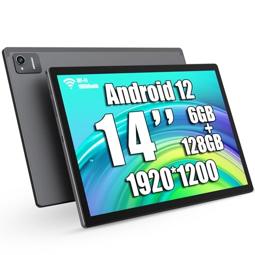 azamp Tablet 14 Zoll, Android 12 Tablet mit 1920 * 1200 IPS HD Großes Display, 6GB/128GB, Schmalen Rändern, WiFi, und 10000mAh Akku - Ideal für Produktivität, Unterhaltung und Bildung von azamp