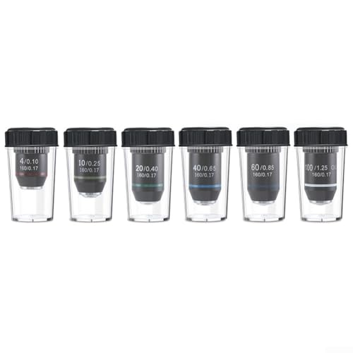 babominimer Achromatisches Objektiv-Set 4 x 20 x 40 x 60 x 100 x für biologisches Mikroskop, 160 mm Rohrlänge, schwarzer Präzisionskupferkern, federbelastetes Design (40 x) von babominimer