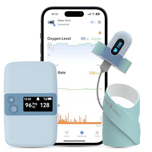 BabyO2 S2 Pulsoximeter für Baby, Schlafmonitor mit Echtzeit-Basisstation, Sauerstoff Oxymetergerät für O2 sauerstoffsättigung & Herzfrequenz, Oximeter für 0-3 Jahre alt (Neu Version) von babytone
