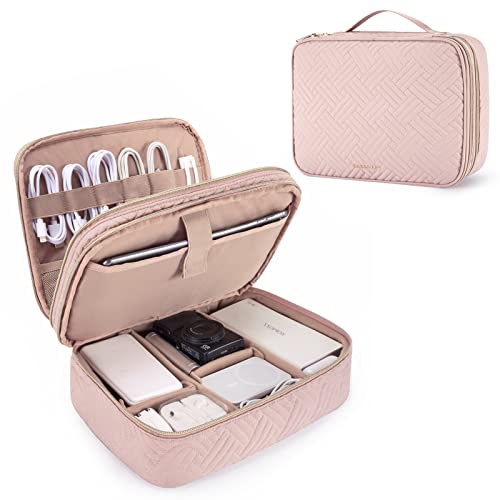 BAGSMART Kabeltasche, Große Doppellagige Kabel Organizer Passt auf 10,5 zoll Tablet, Cable Organizer für PC-Ladegerät, Kabel, Adapter, Powerbank, SD-Karten, Pink 2 von bagsmart