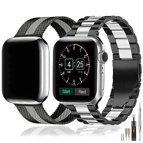 𝐛𝐚𝐤𝐥𝐨𝐧 𝟐 𝐒𝐭ü𝐜𝐤 𝐀𝐫𝐦𝐛𝐚𝐧𝐝 Kompatibel mit Apple Watch Armband 38mm 40mm 41mm Prämie Edelstahl Metall Ersatz Armband für iwatch Series SE/SE2/Ultra2/Ultra/9 8 7 6 5 4 3 2 1,Black Silver von baklon