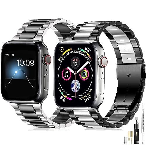 𝐛𝐚𝐤𝐥𝐨𝐧 𝟐 𝐒𝐭ü𝐜𝐤 𝐀𝐫𝐦𝐛𝐚𝐧𝐝 Kompatibel mit Apple Watch Armband 38mm 40mm 41mm Prämie Edelstahl Metall Ersatz Armband für iwatch Series SE/SE2/Ultra2/Ultra/9 8 7 6 5 4 3 2 1,Black&Silver von baklon