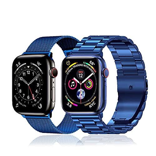 𝐛𝐚𝐤𝐥𝐨𝐧 𝟐 𝐒𝐭ü𝐜𝐤 𝐀𝐫𝐦𝐛𝐚𝐧𝐝 Kompatibel mit Apple Watch Armband 38mm 40mm 41mm Prämie Edelstahl Metall Ersatz Armband für iwatch Series SE/SE2/Ultra2/Ultra/9 8 7 6 5 4 3 2 1,Blue von baklon