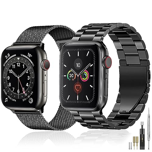 𝐛𝐚𝐤𝐥𝐨𝐧 𝟐 𝐒𝐭ü𝐜𝐤 𝐀𝐫𝐦𝐛𝐚𝐧𝐝 Kompatibel mit Apple Watch Armband 38mm 40mm 41mm Prämie Edelstahl Metall Ersatz Armband für iwatch Series SE/SE2/Ultra2/Ultra/9 8 7 6 5 4 3 2 1,Schwarz von baklon