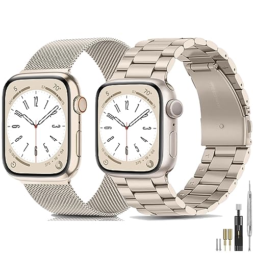 𝐛𝐚𝐤𝐥𝐨𝐧 𝟐 𝐒𝐭ü𝐜𝐤 𝐀𝐫𝐦𝐛𝐚𝐧𝐝 Kompatibel mit Apple Watch Armband 42/44/45/49mm Prämie Edelstahl Metall Ersatz Armband für iwatch Series SE/SE2/Ultra2/Ultra/9 8 7 6 5 4 3 2 1,Star Silver von baklon