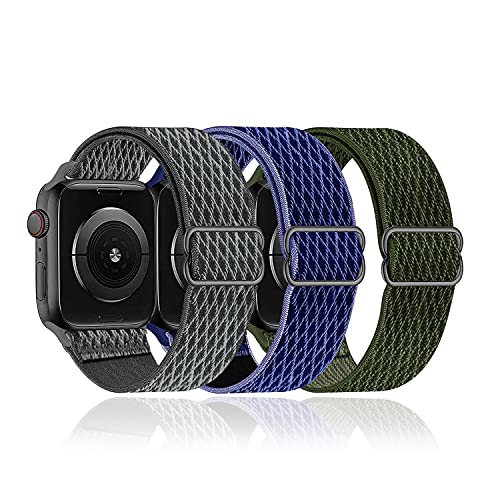 baklon 3 Stück Armband Kompatibel mit Apple Watch Armband 38mm 40mm 41mm 42mm 44mm 45mm, Elastic Nylon Sport Ersatzband für iWatch Serie 7/6/5/4/3/2/1/SE von baklon