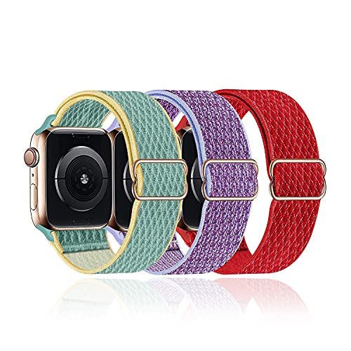 baklon 3 Stück Armband Kompatibel mit Apple Watch Armband 38mm 40mm 41mm 42mm 44mm 45mm, Elastic Nylon Sport Ersatzband für iWatch Serie 7/6/5/4/3/2/1/SE von baklon