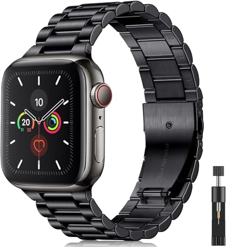 baklon Armbänder Kompatibel mit Apple Watch Armband 42mm 44mm 45mm 49mm für Damen/Herren, Edelstahl Slim Ersatz Metall iwatch Series SE/SE2/Ultra2/Ultra/9 8 7 6 5 4 3 2 1, Schwarz baklon Armbänder Kompatibel mit Apple Watch Armband 42mm 44mm 45mm 49mm für Damen/Herren, Edelstahl Slim Ersatz Metall iwatch Series SE/SE2/Ultra2/Ultra/9 8 7 6 5 4 3 2 1, Schwarz von baklon