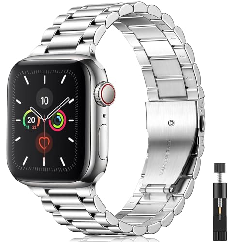 baklon Armbänder Kompatibel mit Apple Watch Armband 42mm 44mm 45mm 49mm für Damen/Herren, Edelstahl Slim Ersatz Metall iwatch Series SE/SE2/Ultra2/Ultra/9 8 7 6 5 4 3 2 1, Silber baklon Armbänder Kompatibel mit Apple Watch Armband 42mm 44mm 45mm 49mm für Damen/Herren, Edelstahl Slim Ersatz Metall iwatch Series SE/SE2/Ultra2/Ultra/9 8 7 6 5 4 3 2 1, Silber von baklon