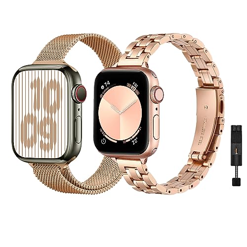 baklon Pack 2 Metallarmbänder Kompatibel mit Apple Watch Armband 38/40/41mm, Edelstahl Mesh Loop Ersatz Armband Kompatibel mit iWatch Serie Ultra2/Ultra/SE2/SE/9 8 7 6 5 4 3 2 1,Roségold von baklon