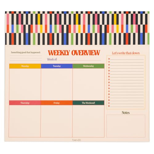ban.do Wochenplaner-Notizblock, Mini-Schreibtischplaner, undatierter Wochenkalender, tägliche To-Do-Liste, Notizblock mit 52 Blatt, Mid Century Stripe von ban.do