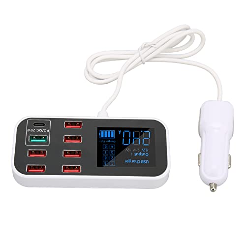 banapoy 8 Port USB Autoladegerät, 40W USB Schnellladestation Autoladegerät Adapter mit LCD, QC 3.0 Quick Charge USB Hub Splitter für Smartphone Auto Mehrere Geräte von banapoy