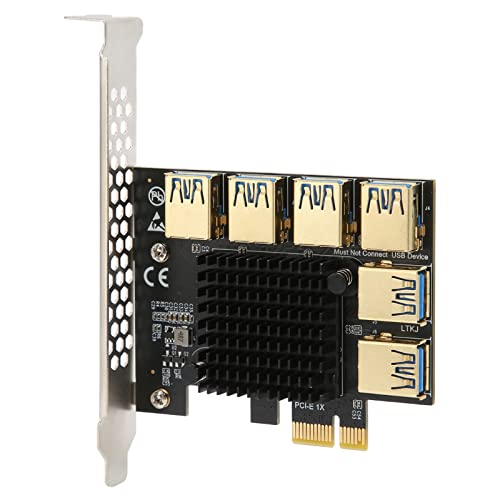 banapoy PCIe 1 Bis 6 Riser-Karte, 6 Ports PCIe USB 3.0-Erweiterungskarte mit IC-Kühlkörper, PCIE 1X auf SATA-Erweiterungs-Riser-Karte, Externer Adapterkarten-Multiplikator für Desktop-PC von banapoy