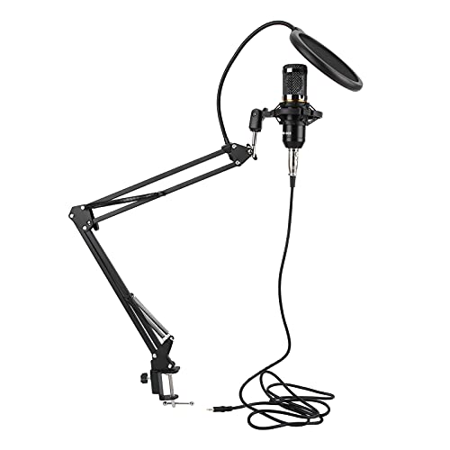 banapoy USB-Kondensatormikrofon-Kit, Computer-PC-Mikrofon mit Einstellbarer Halterung für Den Stützarm, Desktop-Streaming-Podcast-Mikrofonpaket für Video Studio-Aufnahmen(schwarz + schwarz) von banapoy