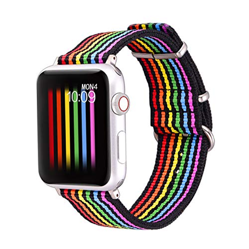 Bandmax Armband kompatibel für Apple Watch 38mm/40mm, Schwarz Nylon Gewebe Uhrenarmband mit LGBT Regenbogen Muster Homosexuell Ersatzarmband für Apple Watch Sport iWatch Series 6/5/4/3/2/1/SE von bandmax