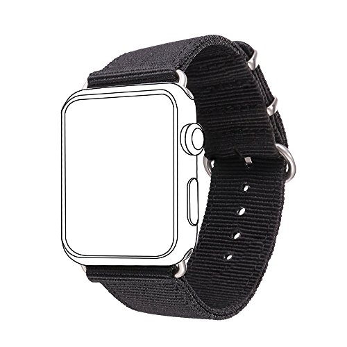 Bandmax Armband kompatibel für Apple Watch 38mm 40mm, Nylon Gewebe Denimstoff Ersatzarmband Fashion Schwarz Design mit Gürtelschnalle Uhrenarmband für Apple Watch Series 6/5/4/3/2/1, Series SE von bandmax