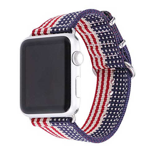 Bandmax Armband kompatibel für Apple Watch 38mm 40mm, Nylon Gewebe Denimstoff Ersatzarmband Fashion Sternenbanner Design mit Gürtelschnalle Uhrenarmband für Apple Watch Series 6/5/4/3/2/1, Series SE von bandmax